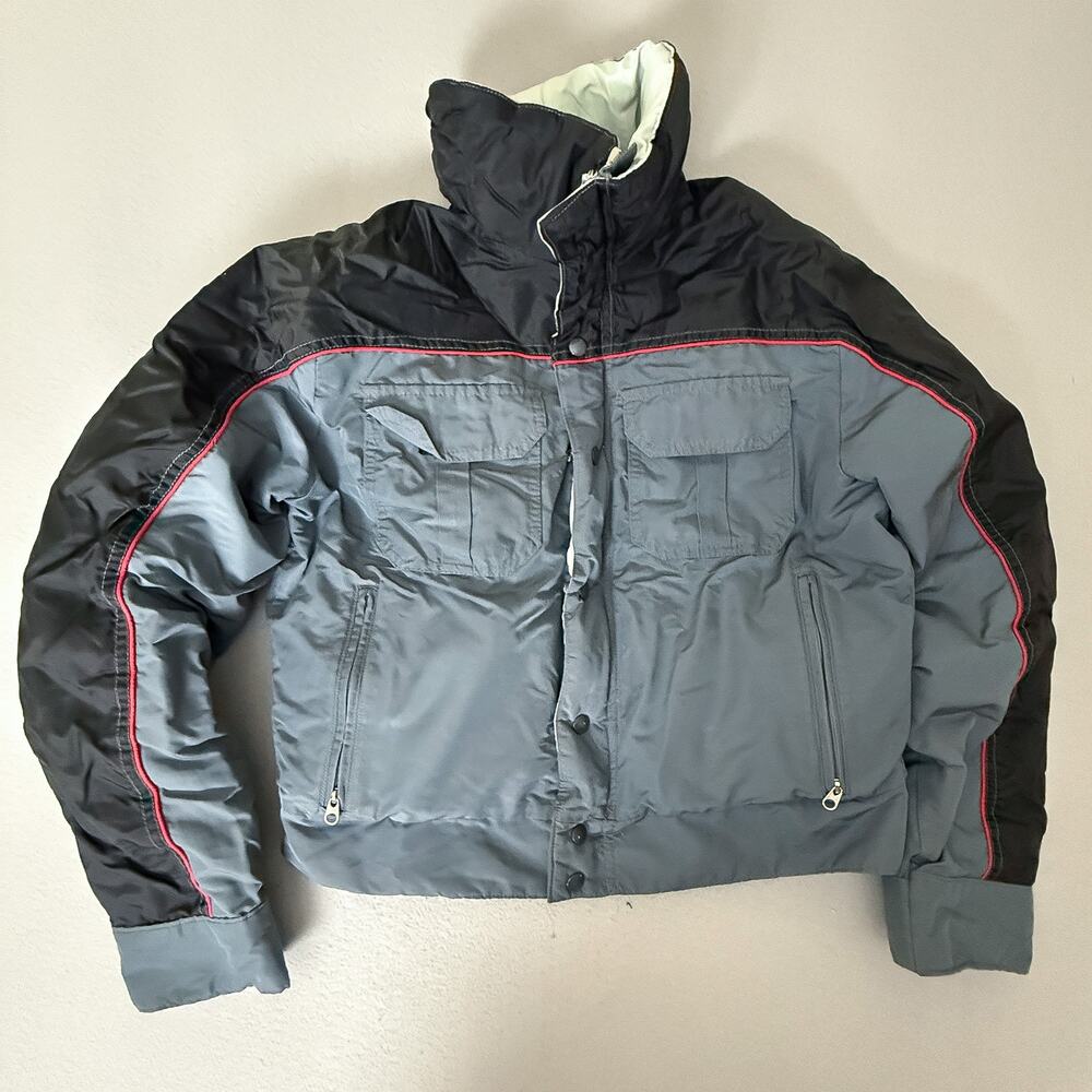 1st Down Goose Down Insulated Jacket Black Gray Red Trim Ski Snow Coat